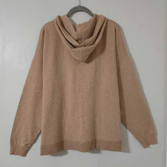 SAKS FITH AVENUE Nwt Drop Shoulder Faux Fur Trim Hoodie, Heather Camel Brown, XL - Picture 8 of 11